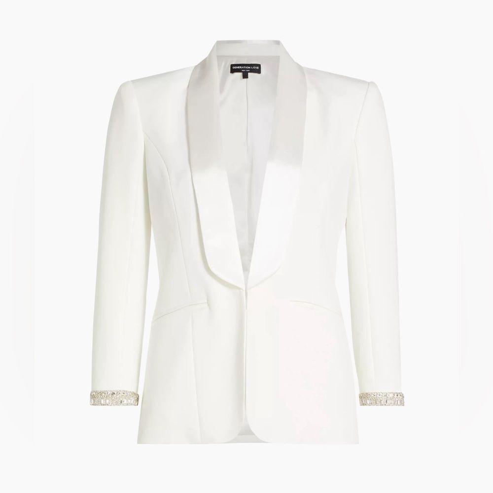 Generation Love Argo Crystal Trimmed Satin & Crepe Blazer Size Xs